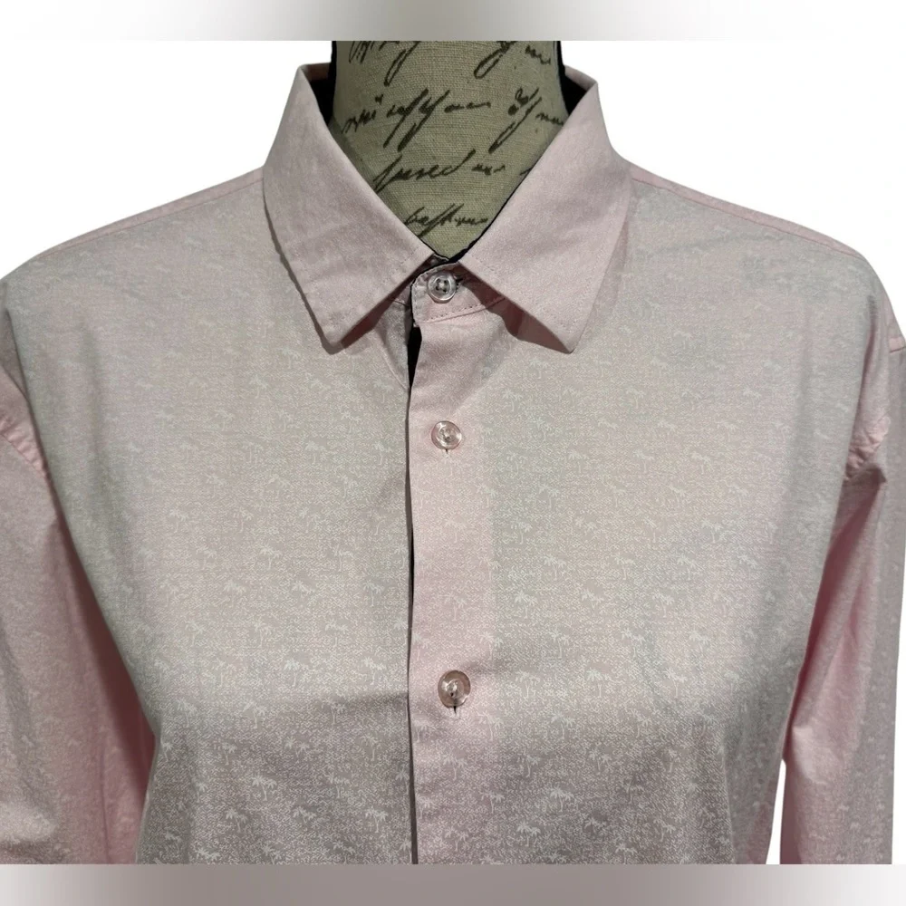 BOHIO Men's Long Sleeve Button-Up Casual Shirt Pink Palm Trees Size Medium